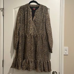 Vince Camuto Leopard Print Long Sleeve Swing Ruffle Dress - Size Medium